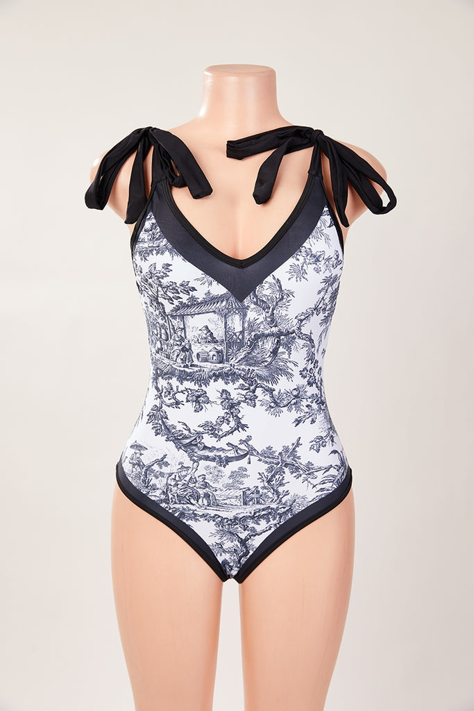 Classic Print One-Piece Swimsuit with Skirt (Skirt Only One Size)