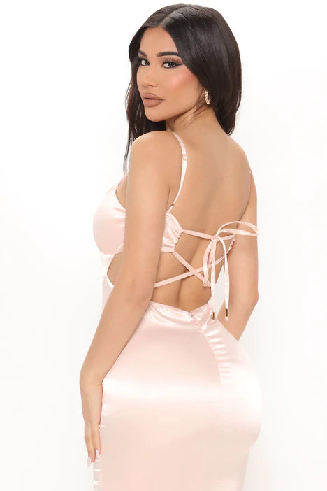 Sweet Taste Satin Midi Dress - PINK