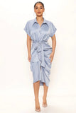 Satin Shirt Dress - Light Blue