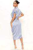 Satin Shirt Dress - Light Blue