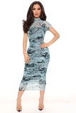Mesh Midi Dress - Aqua / Combo