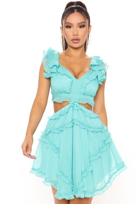 Ruffle Mini Dress - Turquoise