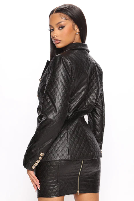 Leather blazer skirt set - black