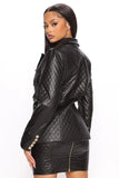 Leather blazer skirt set - black