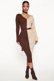 Midi Sweater Dress - Chocolate / Combo