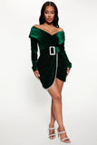 Joy Velvet Short Dress - Emerald