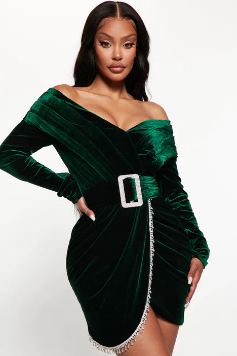Joy Velvet Short Dress - Emerald