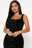 Hollie Sequin Midi Dress - Black