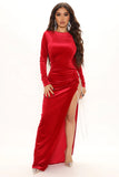Long red velvet dress