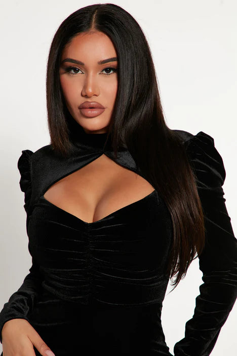 Short velvet dress - black