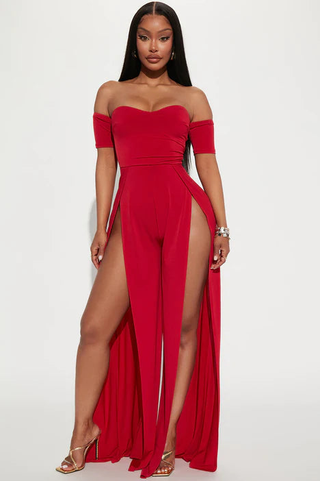 High slit jumpsuit - red