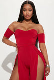 High slit jumpsuit - red