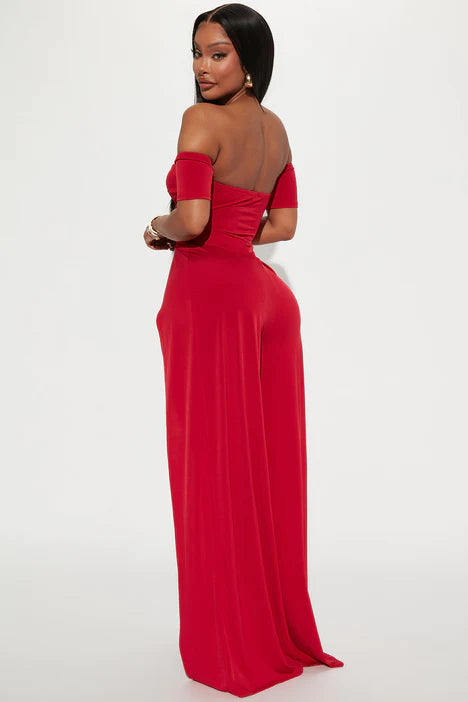 High slit jumpsuit - red