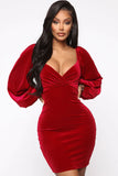 Lady Of The House Velvet Mini Dress - Red