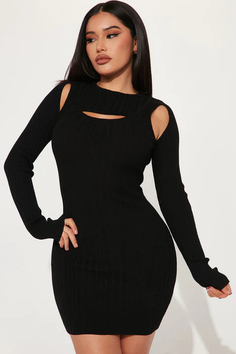 Jaylin Sweater Mini Dress - Black