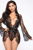 Lace Teddy & Robe Set - Black