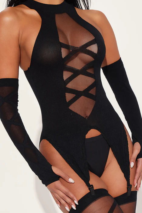 Making My Move Bodystocking 3 Piece Set - Black