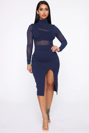 Fallen Angel Mesh Midi Dress Navy