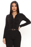 Cut The Check Ruched Bodysuit - Black