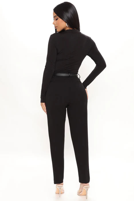 Cut The Check Ruched Bodysuit - Black