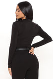 Cut The Check Ruched Bodysuit - Black