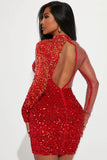 Sequined short dress - red
