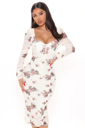 Floral mesh midi dress