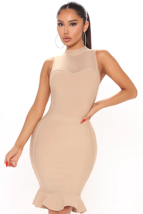 Fitted midi dress - light beige