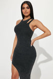Ribbed midi dress - black