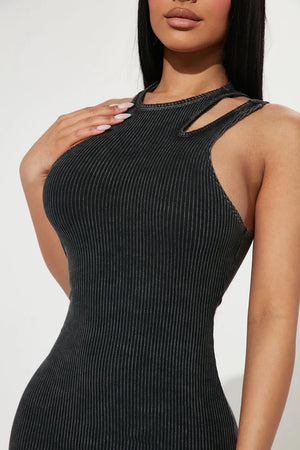 Ribbed midi dress - black