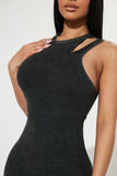 Ribbed midi dress - black