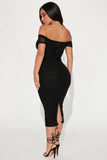 Simple And Sweet Mesh Ruched Dress - Black