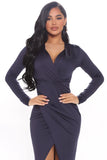 Eyes On Me Ruched Midi Dress - Navy