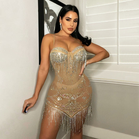 Beaded mesh dress