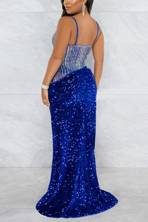 sexy rhinestone maxi dress
