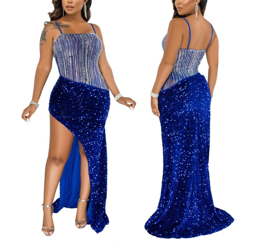 sexy rhinestone maxi dress
