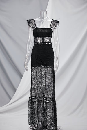 Sexy Maxi Dress with Rope Ruffles and Zipper Back