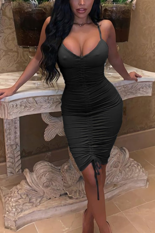 Elasticated black midi dress
