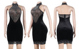 Sexy black velvet rhinestone dress 2