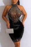 Sexy black velvet rhinestone dress 2