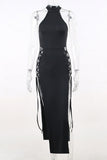 Slightly slit sexy lace midi dress