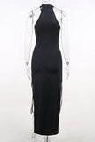 Slightly slit sexy lace midi dress