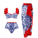 Three-piece padded swimsuit and chiffon skirt (skirt only one size)