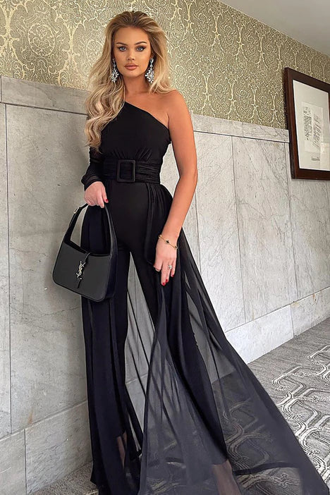 Black mesh jumpsuit