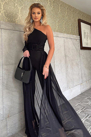 Black mesh jumpsuit