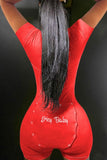 Red open back jumpsuit