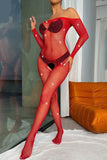 Shiny Rhinestone Body Sock - Red