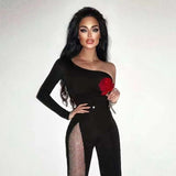 Sexy black jumpsuit with mesh