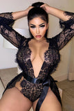 Lace Teddy & Robe Set - Black