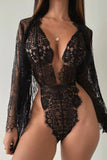 Lace Teddy & Robe Set - Black